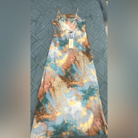 NEW WOMENS MICA ABSTRACT PRINT BACKLESS MIDI SLIP DRESS - Picture 9 of 10